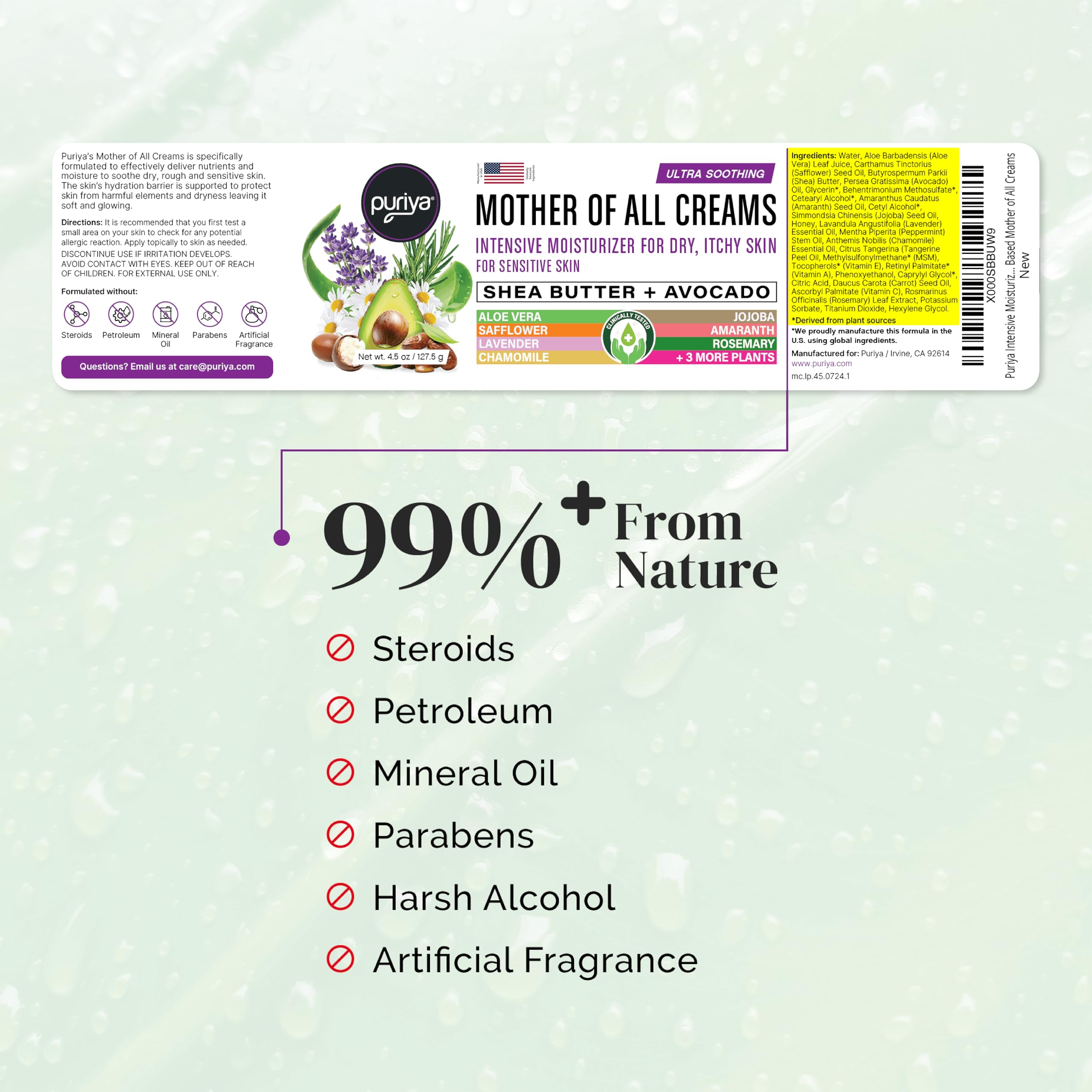 Puriya Hydratant Intensif creme-visage fournit douceur et hydratation au visage sensible.