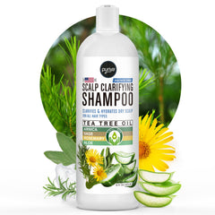 Puriya arbre-a-the clarifiant – bouteille visible et hydratation rapide du cuir chevelu