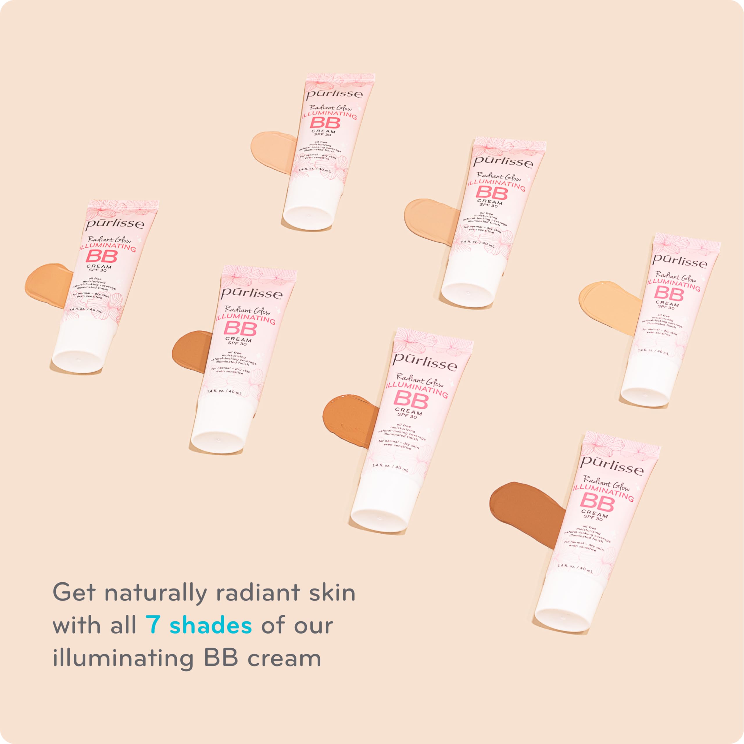 Reflets lumineux de Pūrlisse Radiant Glow BB Cream pour un éclat naturel.