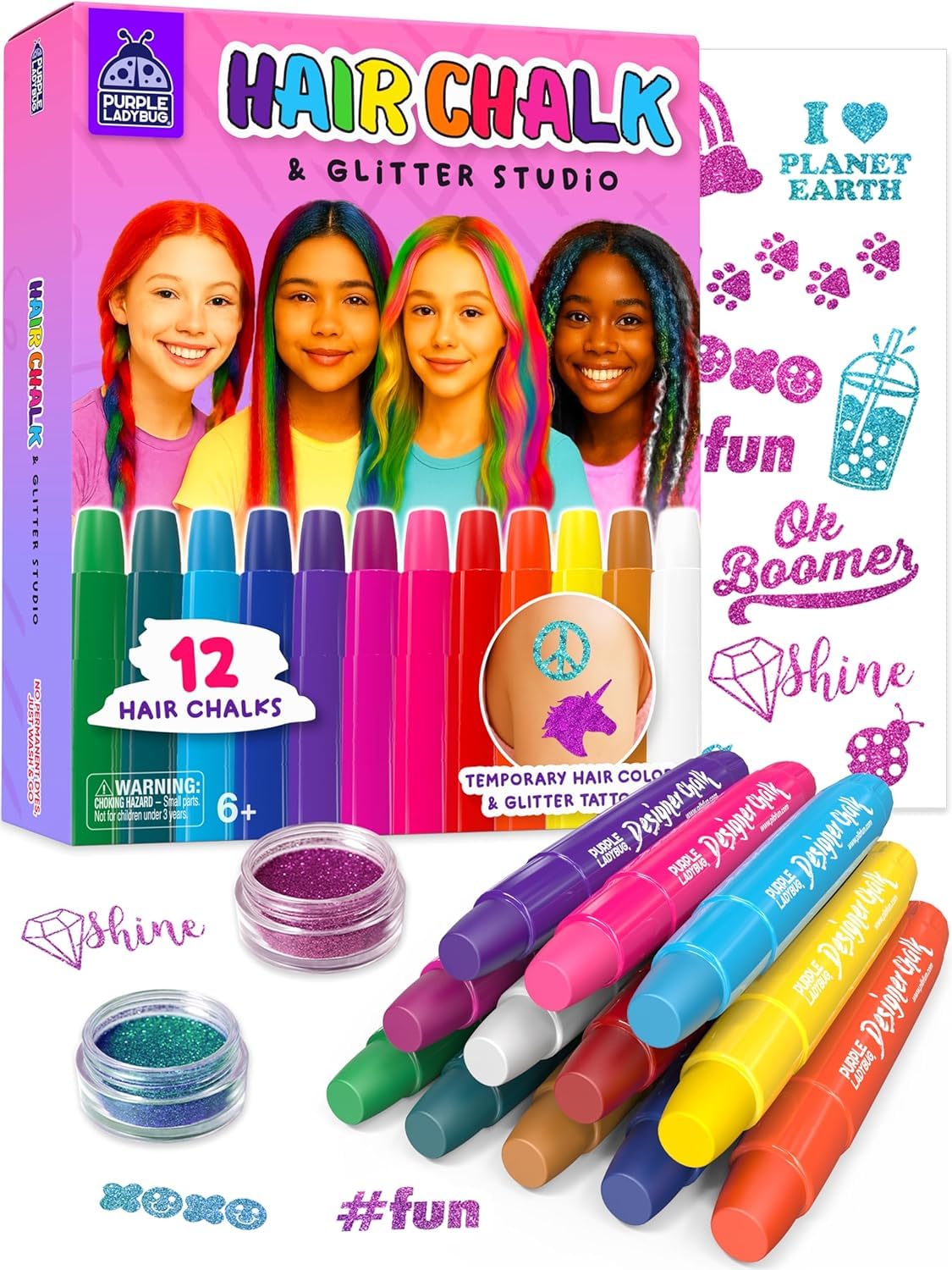 PURPLE LADYBUG craies-cheveux-enfant-rose : couleur temporaire pour cheveux amusante
