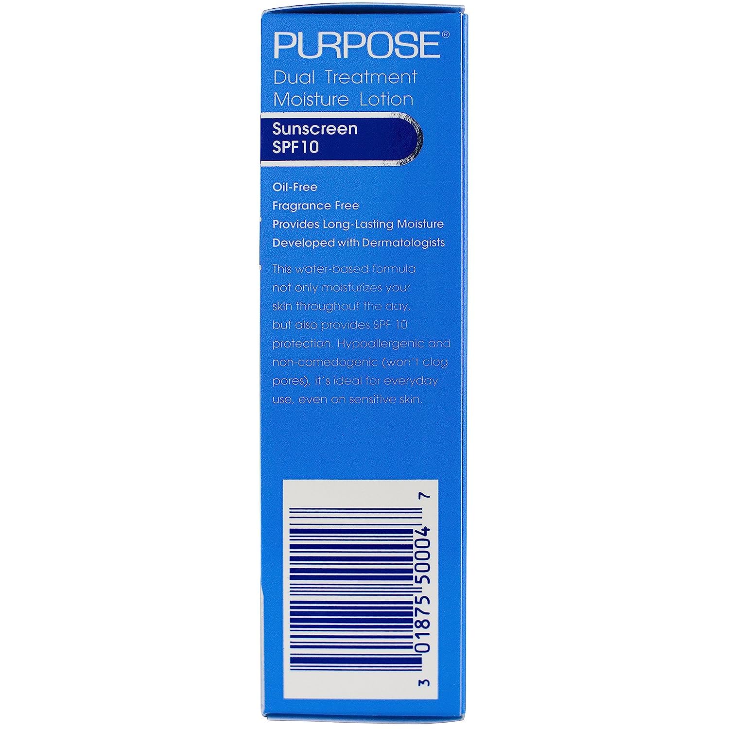 PURPOSE Crème visage SPF10, application quotidienne sur peau nette et protégée.
