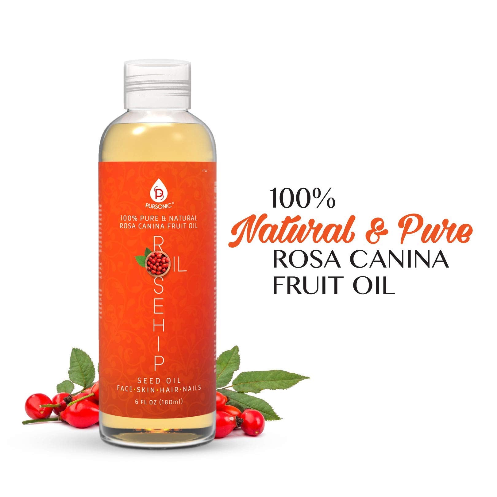Pursonic huile de rose musquée, gouttes pour visage, nourrissant et adoucissant.