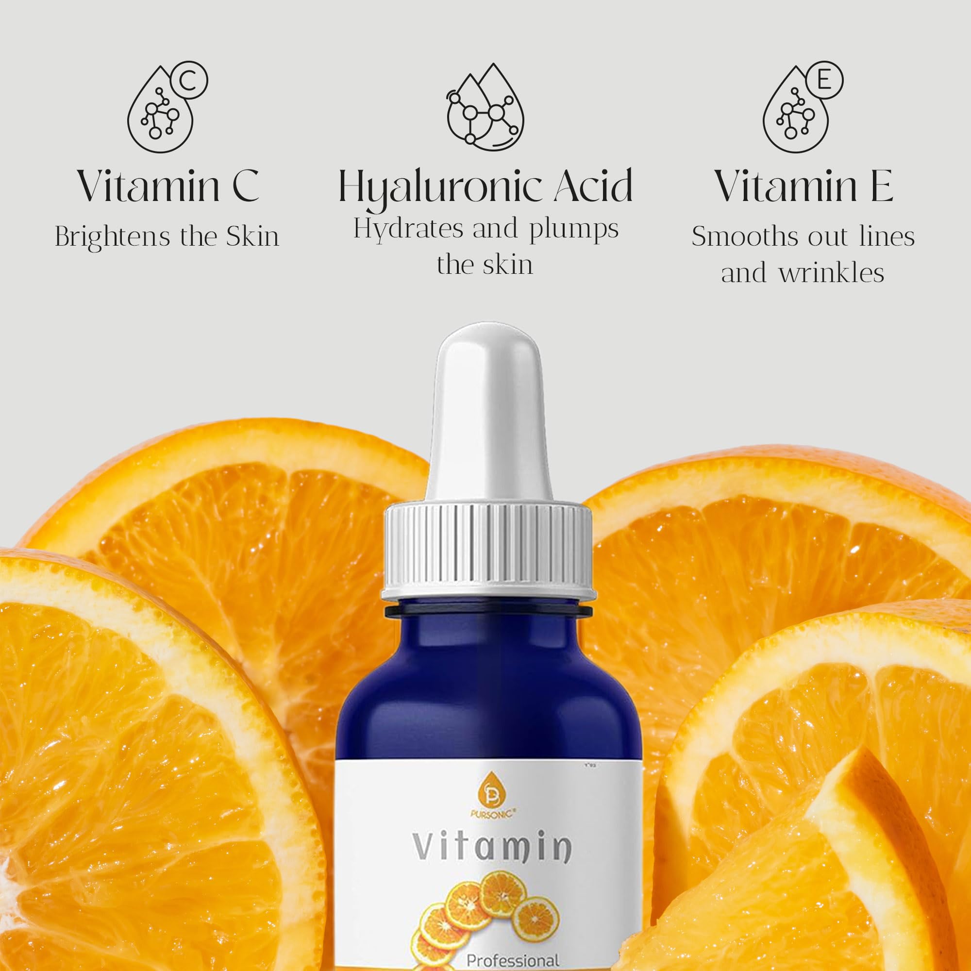 Pursonic Sérum vitamine C 20% en application visage, pour une peau plus uniforme.