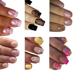 Puyokinm ongles prêts-à-poser courts fleurs: style floral rapide pour un look frais.
