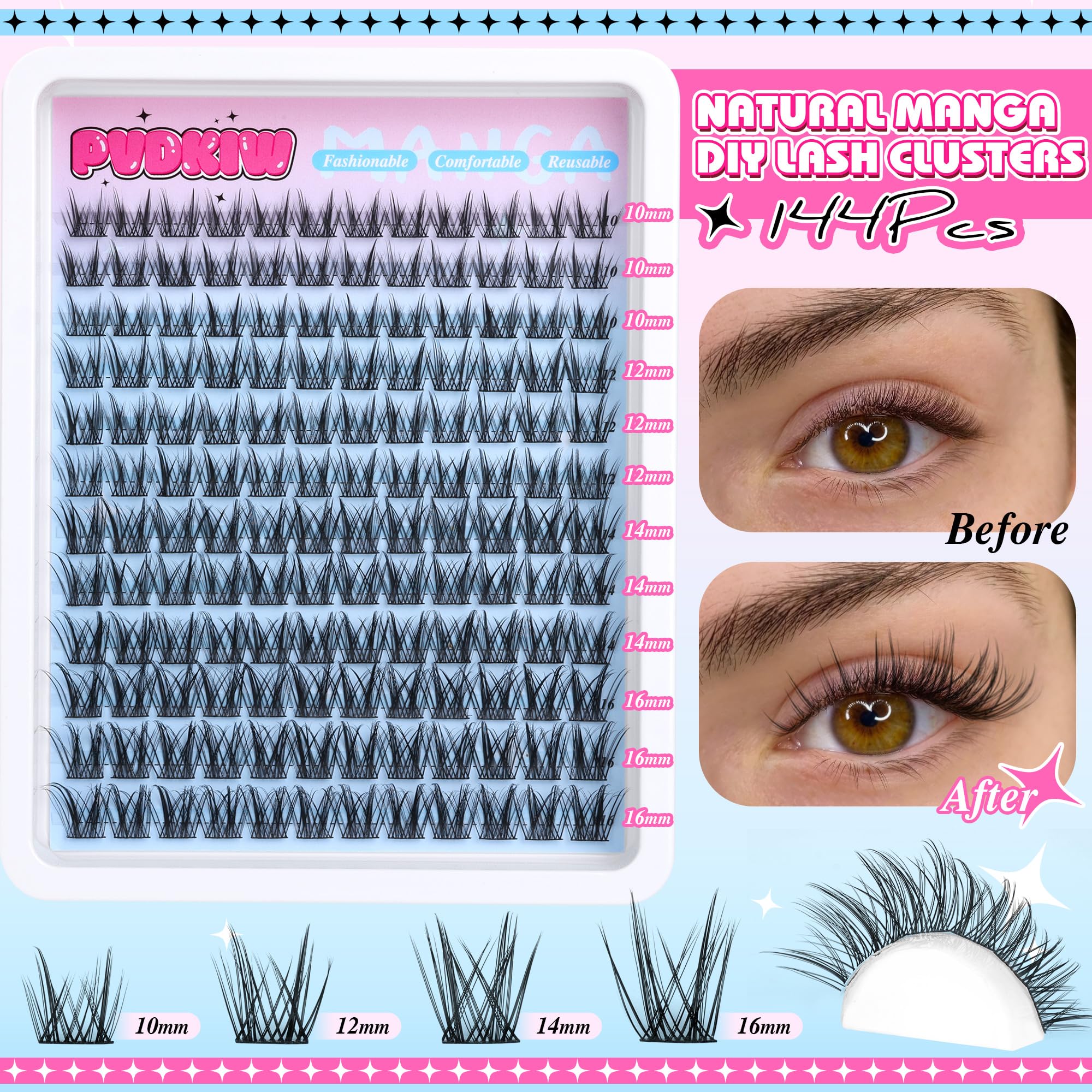 PVDKIW cils clusters 10mm pour un regard ouvert et naturel