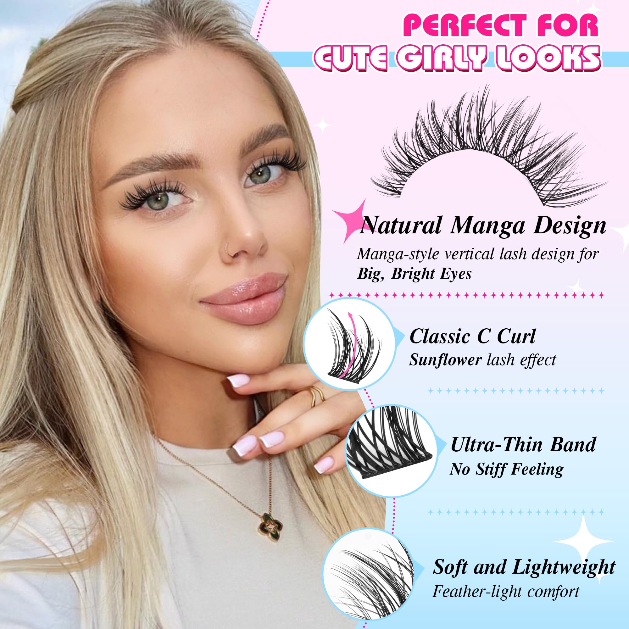PVDKIW cils clusters effet wispy pour un look naturel et léger