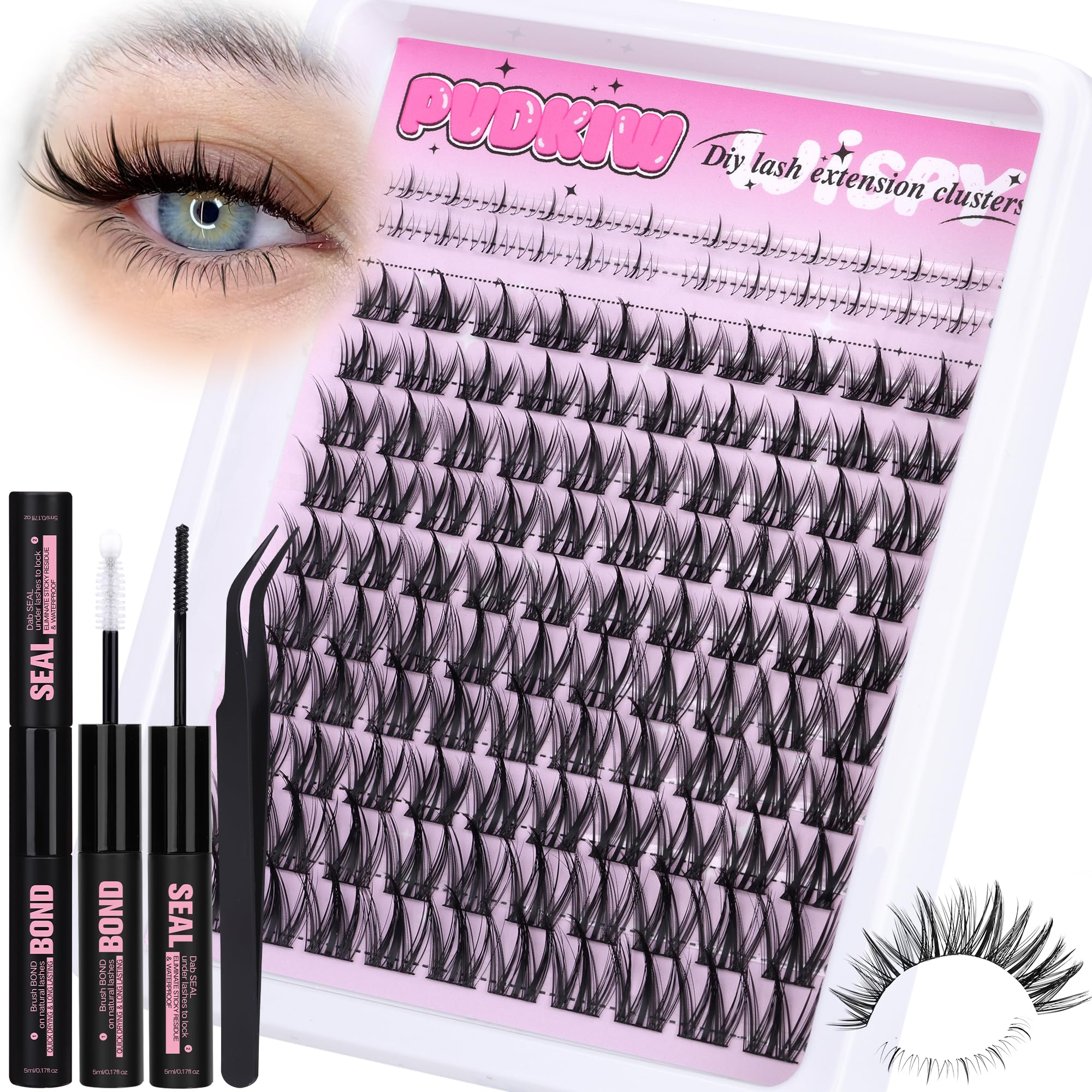 PVDKIW Manga Lash Clusters avec cils inférieurs pour un regard naturel et multidimensionnel.