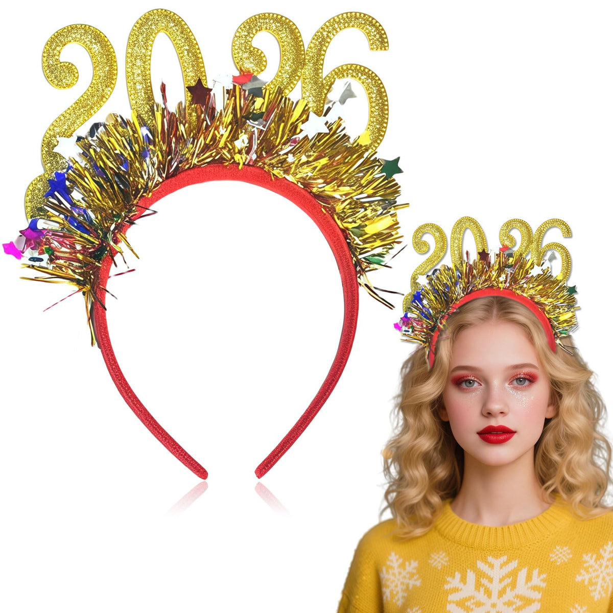 Pvoiue bandeau 2026 en relief 3D, accessoire festif pour le réveillon