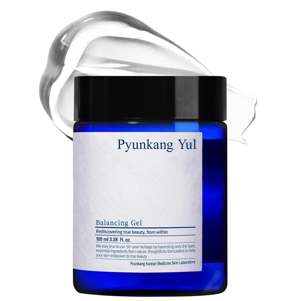 Pyunkang Yul Gel Équilibrant flacon-visage, hydratation durable sans résidu collant.