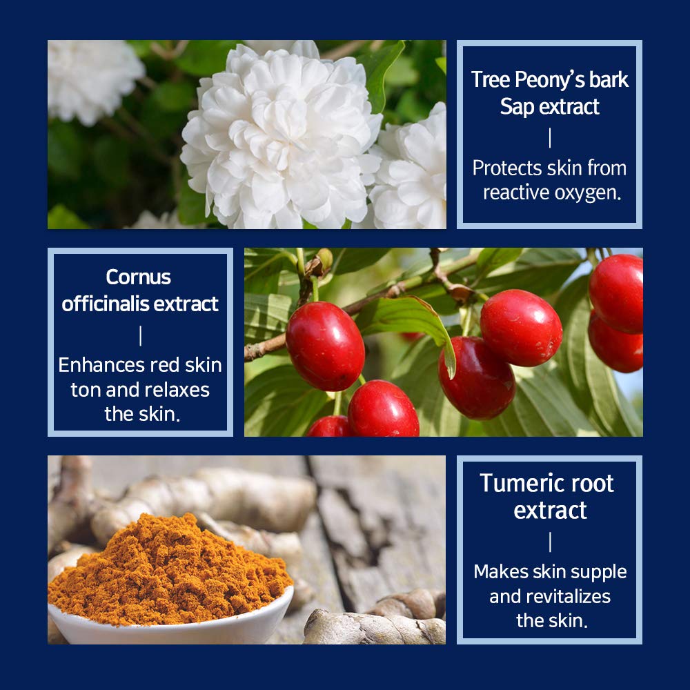 Extraits naturels: écorce de pivoine arbustive, Cornus officinalis et curcuma.