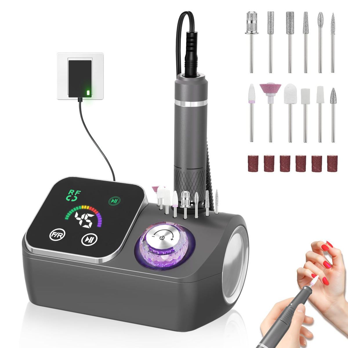 Vue générale du PYVOLA Fraise à Ongles Électrique montrant son design ergonomique