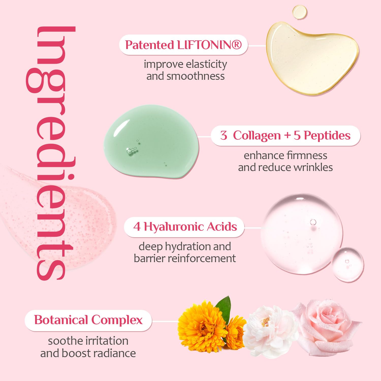 Acide hyaluronique inclus dans QAH Be Glossy Pink pour l’hydratation durable.