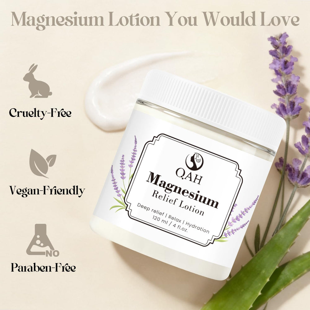 QAH Magnesium Cream bedtime lavender image promotes a calming nighttime ritual.