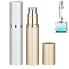 Bouteilles parfum rechargeables Qavhun argent et or prêtes pour le voyage.