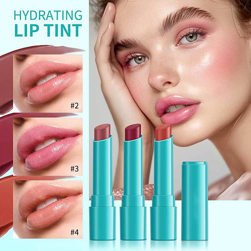 Qawnfy Lip Tint Hydratant – échantillons sur lèvres montrant la teinte Rose Mute