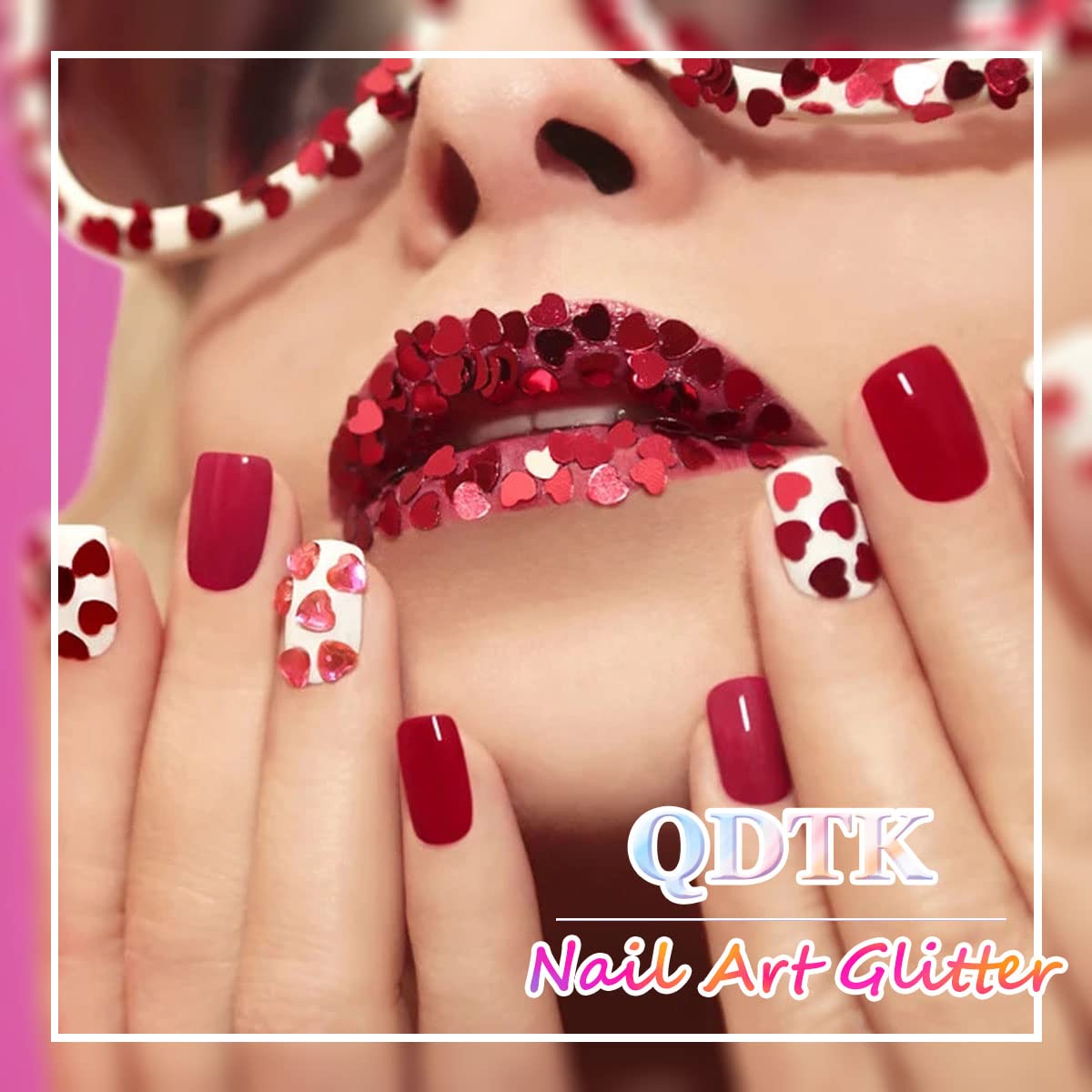 QDTK accessoires coeurs rouges pour ongles, améliore l'art des ongles et les photos.