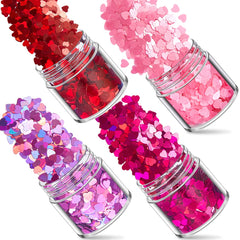 QDTK coeurs rouges holographiques pour ongles, brillance festive pour Saint-Valentin.