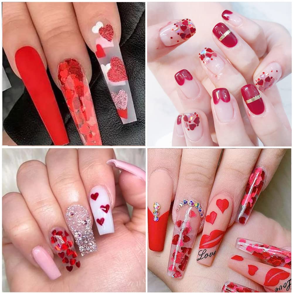 QDTK ornements coeurs rouges pour ongles, ideal pour fetes et decorations.