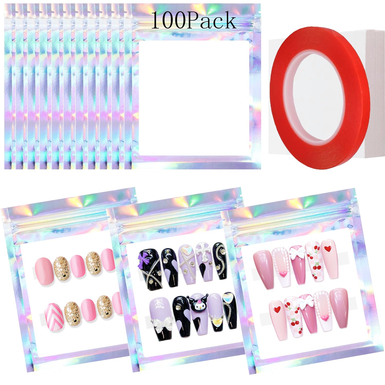 Sachets holographiques Qenk pour un rangement élégant des ongles