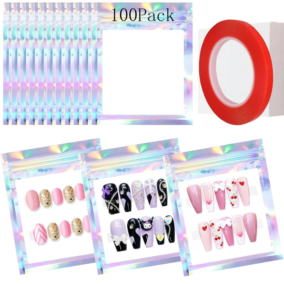 Sachets holographiques Qenk pour un rangement élégant des ongles