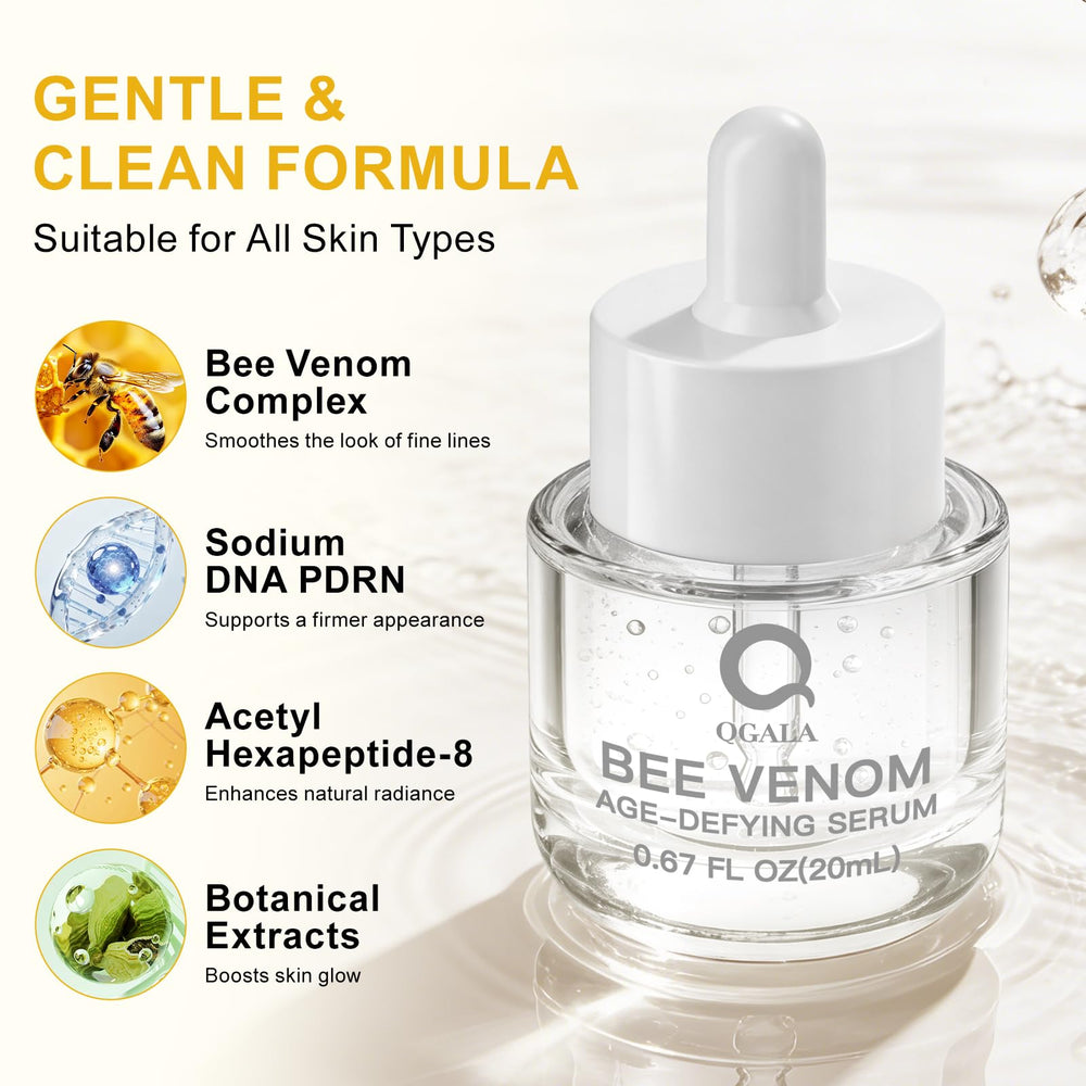 Goutte de sérum Qgala prête à être appliquée sur le visage.
