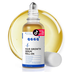 Sérum QGGQ, bouteille roll-on pour une application ciblée sur le cuir chevelu.