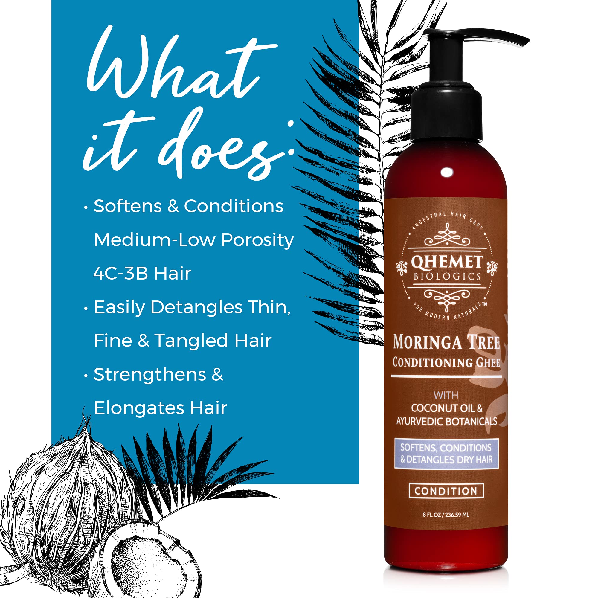 Le ghee Qhemet Biologics favorise un démêlage rapide pour cheveux bouclés.