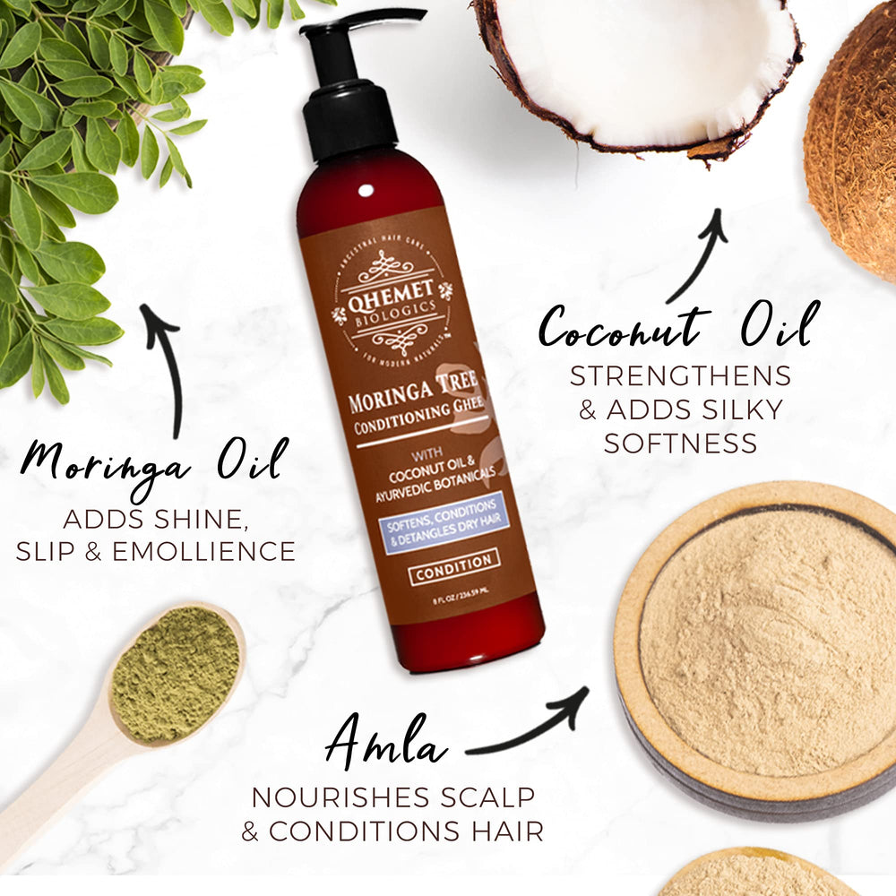 Texture légère du ghee Moringa, application facile sans alourdir les cheveux.
