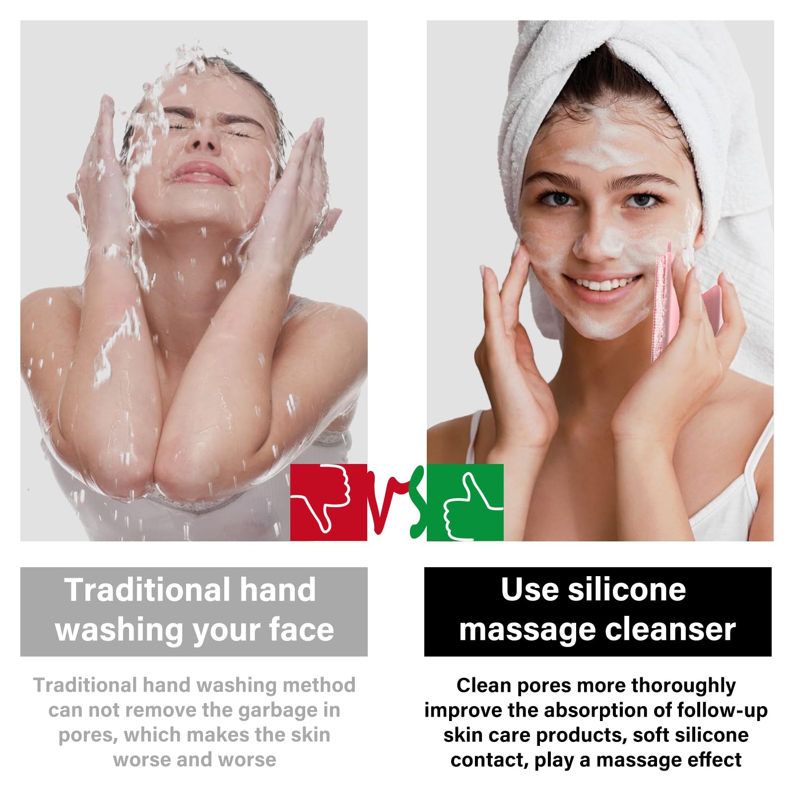 Manche anti-glisse de la brosse visage pour une prise sûre.