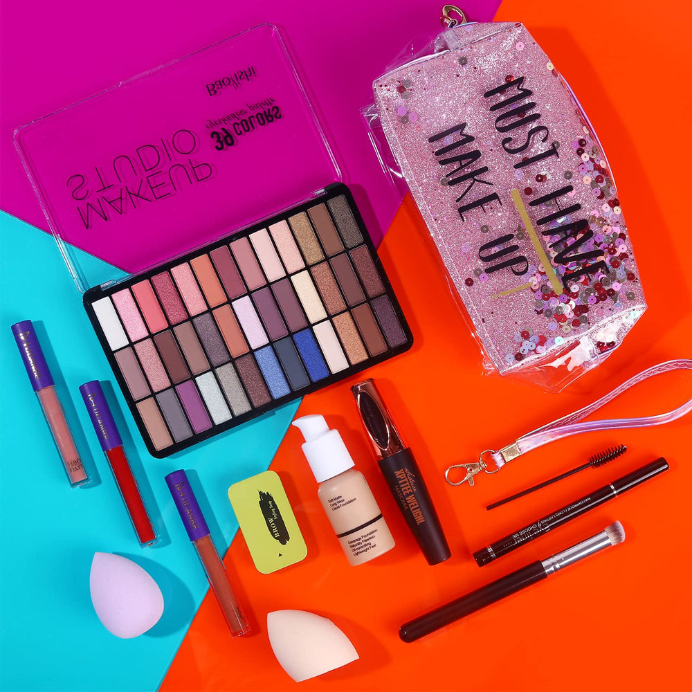 QiBest trousse maquillage rose pratique pour emporter le kit