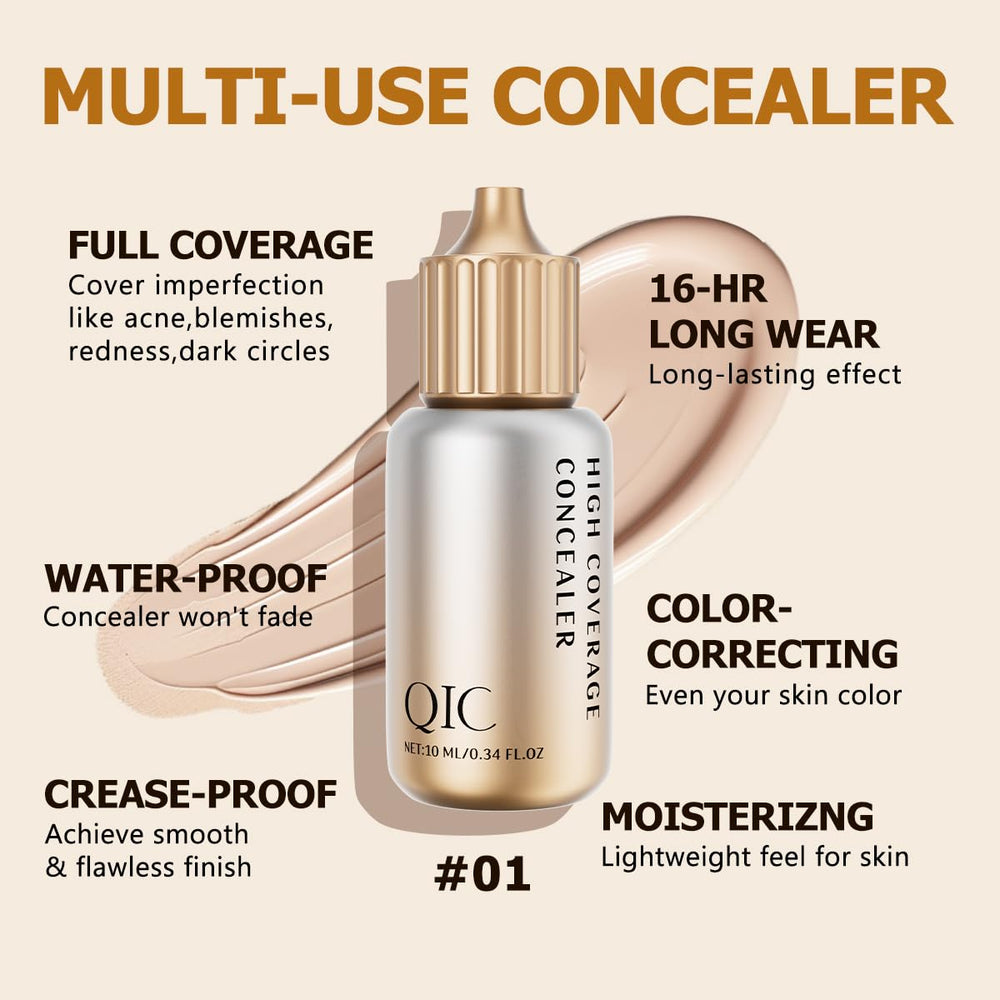 QIC concealer couverture totale camoufflant les imperfections tout au long de la journée.