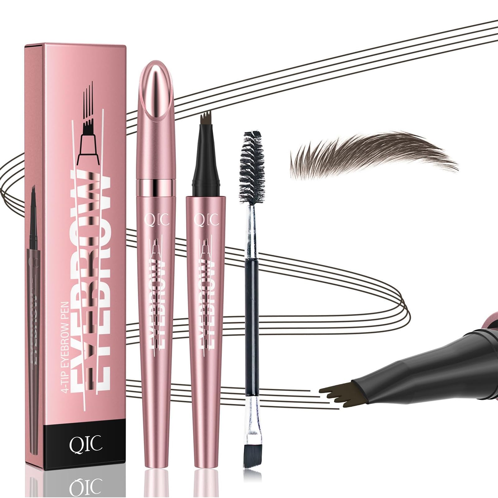 Sourcils QIC avec 4 pointes: précision nette pour un effet naturel.