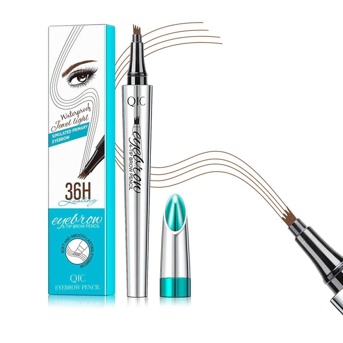 QIC crayon sourcils 4 pointes: traits fins et naturels pour une tenue durable.