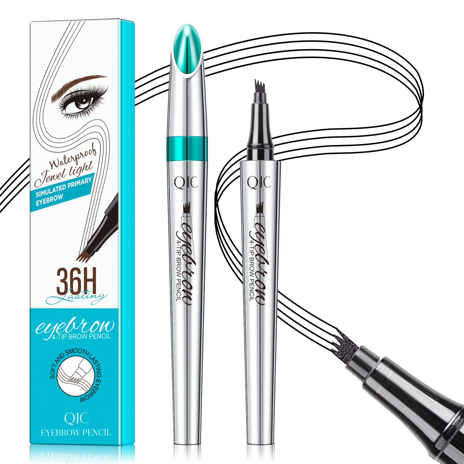 QIC Crayon sourcils Microblade 4 pointes noir, tracé réaliste et durable.