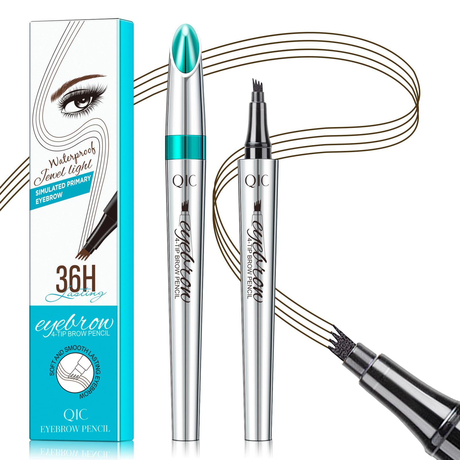 Crayon QIC sourcils avec microblade 4 pointes pour des traits réalistes.