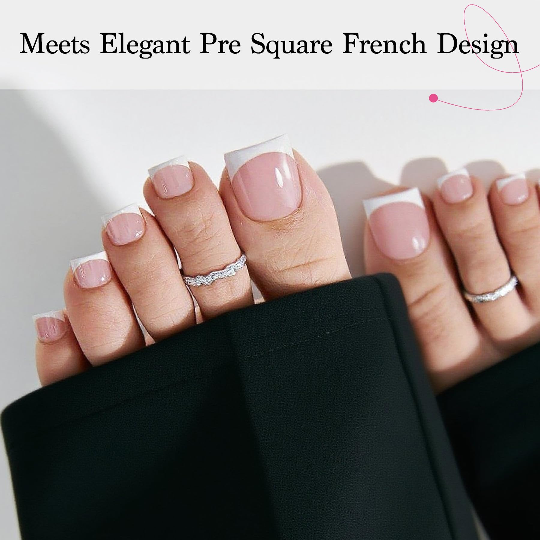 Bord blanc 3 mm sur les ongles carré rose QIEK, touche française chic.