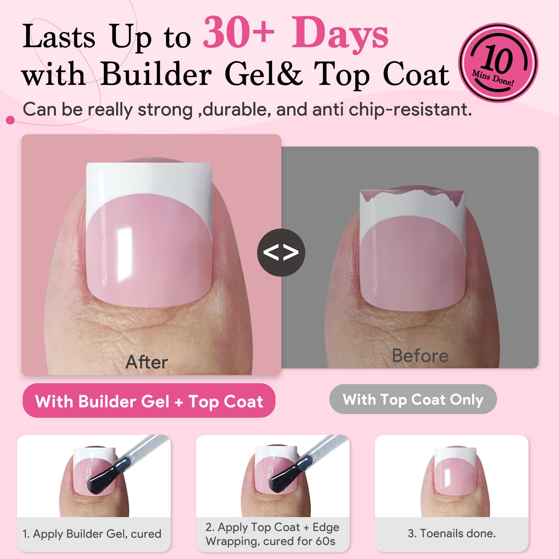 Tenue potentielle jusqu'à quatre semaines avec sensation naturelle sur les ongles.