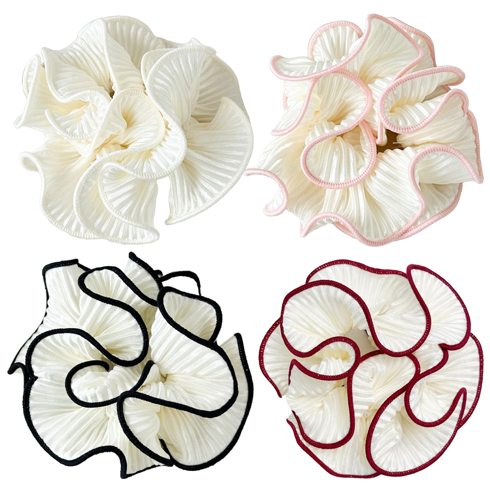 Chouchou Qigfucm blanc avec bordure rose, volume élégant pour chignon.