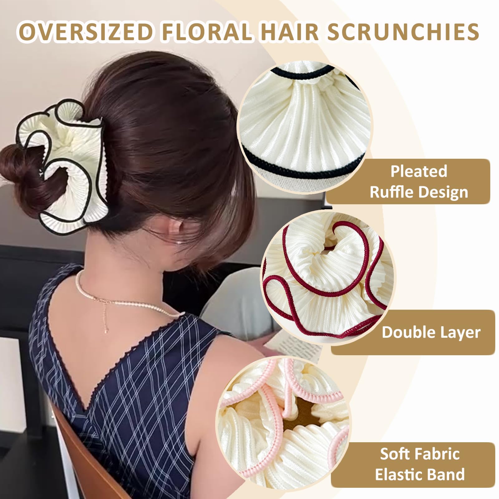 Chouchou Qigfucm blanc avec bordure noire, maintien doux et sans tiraillement.