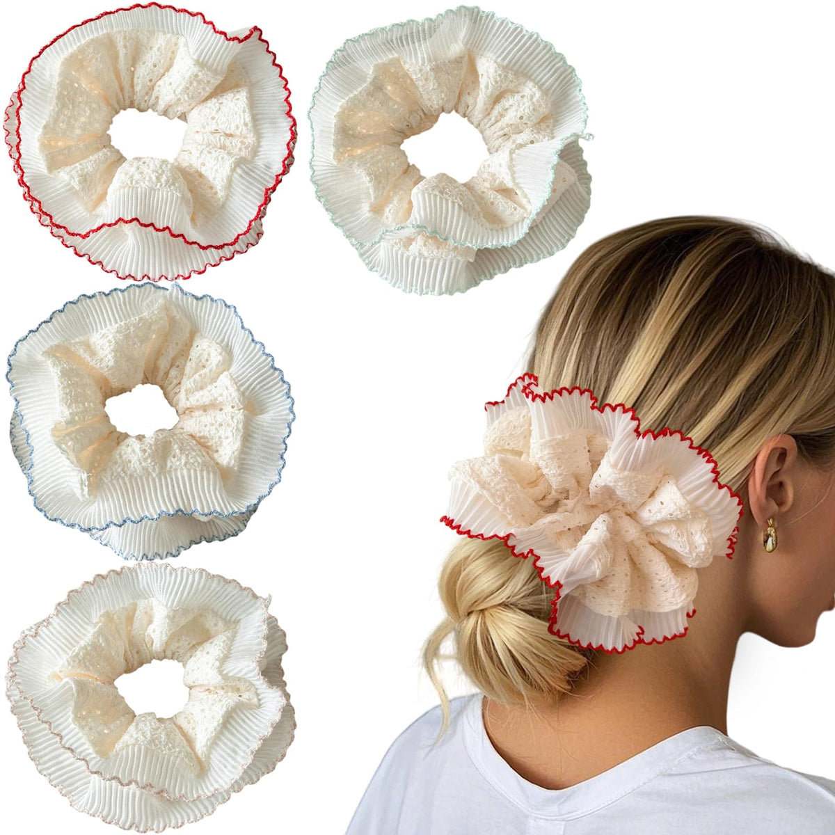 Chouchou Qigfucm dentelle volumineuse crème pour coiffure élégante.