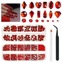 Qiipii cristaux rouges multi-formes pour ongles, brillance durable et options de design variées