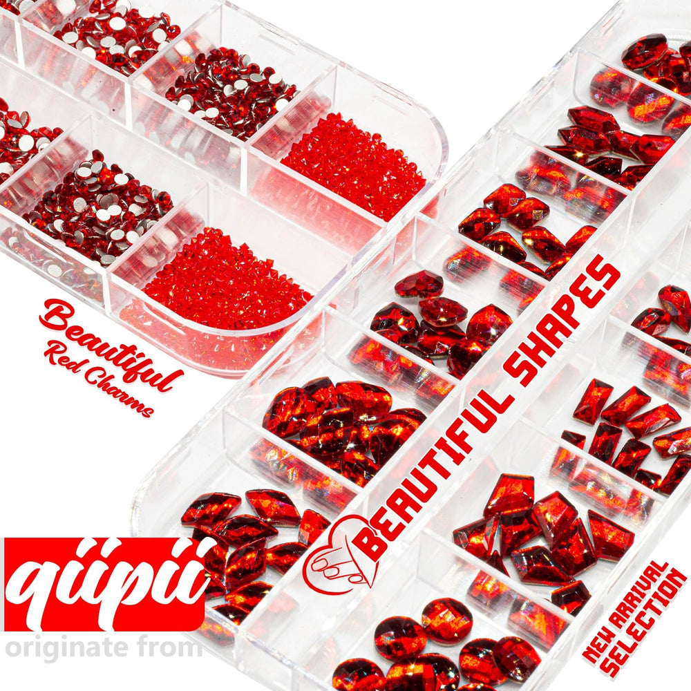 Qiipii cristaux rouges pour ongles ronds, idéal pour des accents scintillants