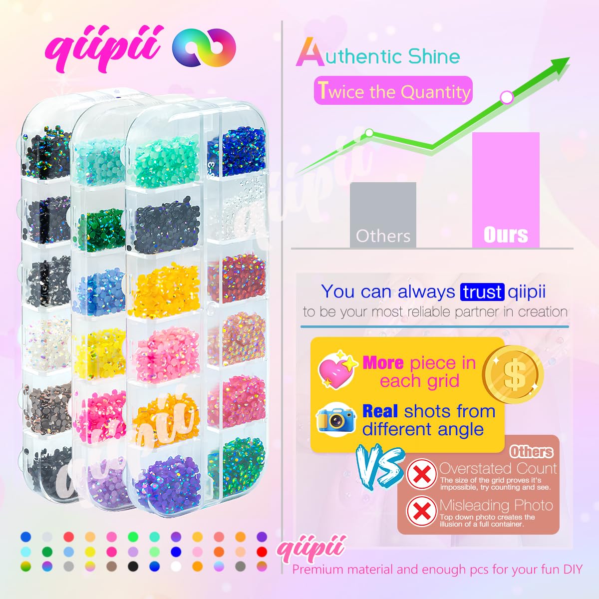Qiipii strass résine translucide 2 mm à 14 facettes, reflets lumineux