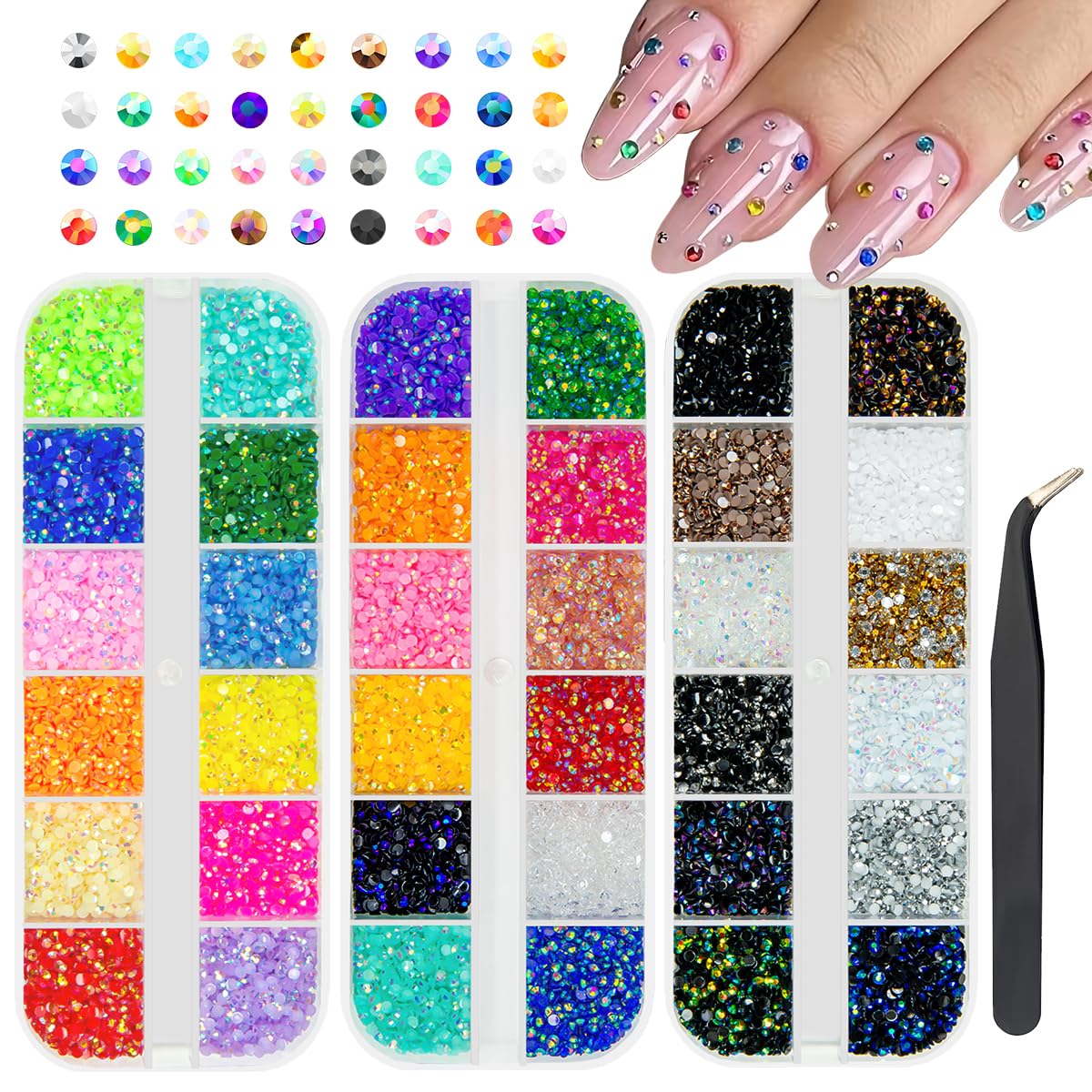 Qiipii strass résine translucide 2 mm arc‑en‑ciel, brillance pour décorations
