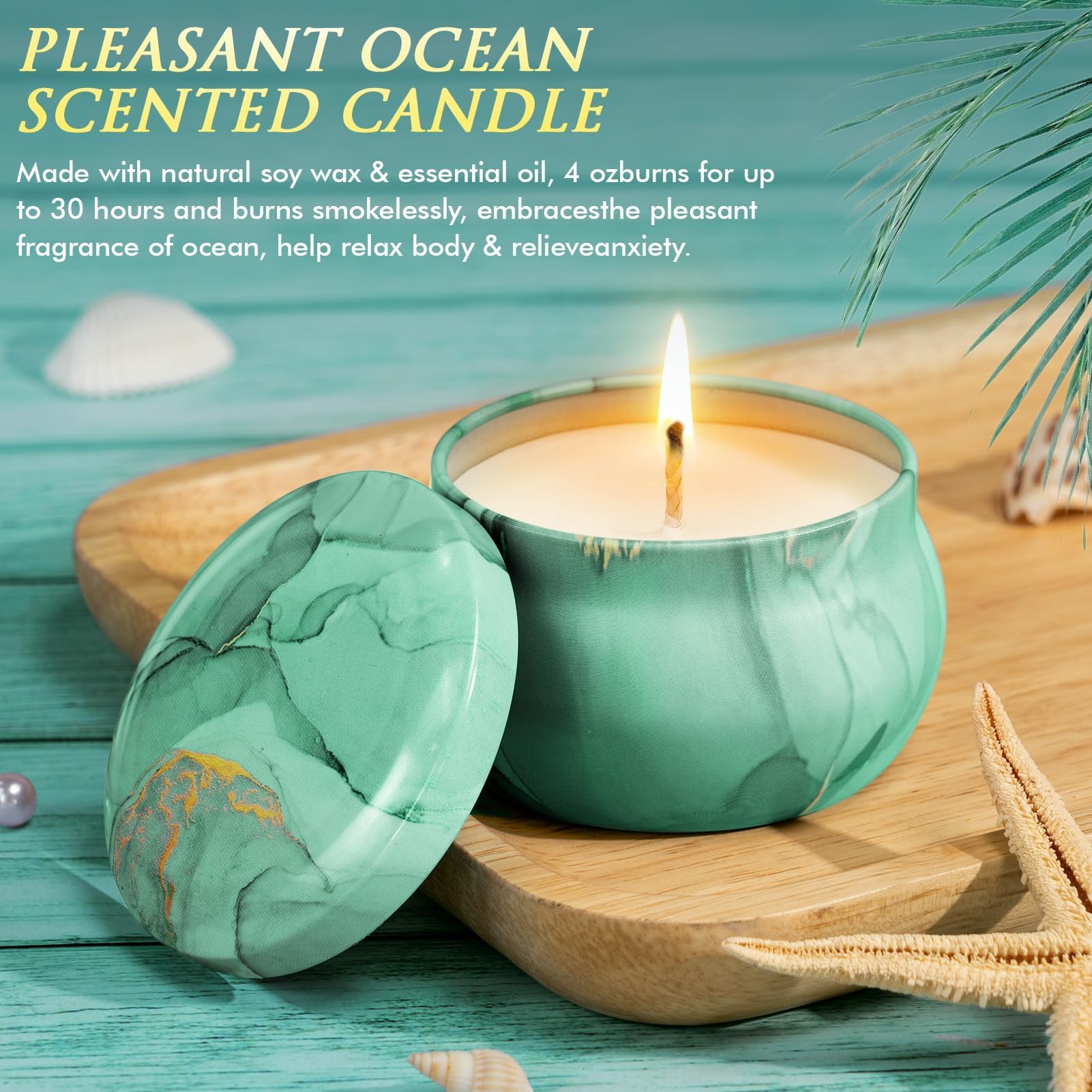 Bougie mer Qinline 4oz, parfum apaisant et ambiance relaxante.
