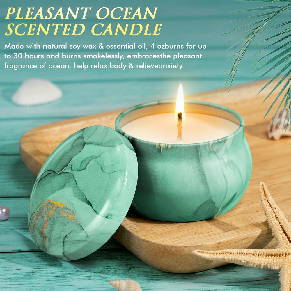 Bougie mer Qinline 4oz, parfum apaisant et ambiance relaxante.