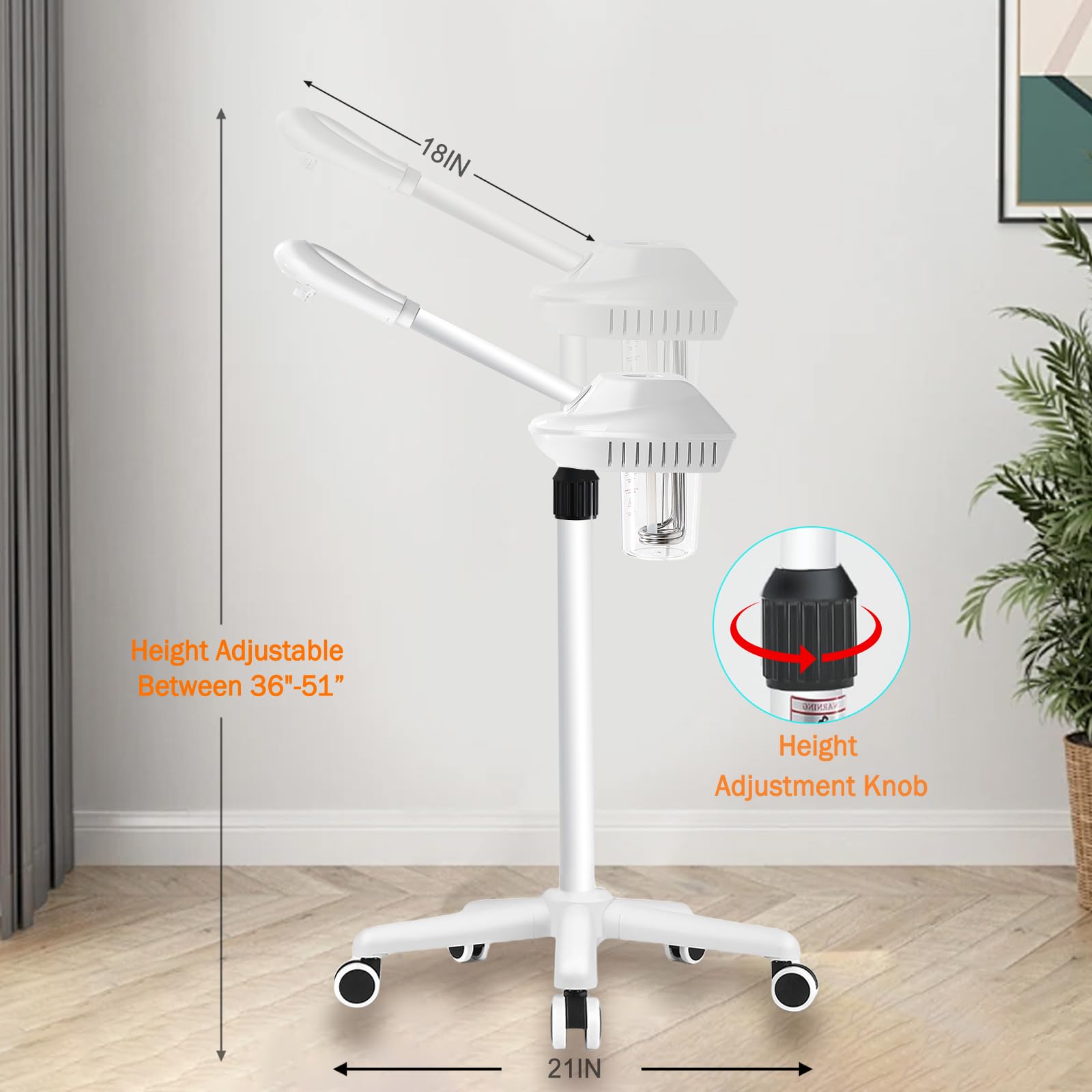 Rotation à 360° de la buse pour couvrir tout le visage.