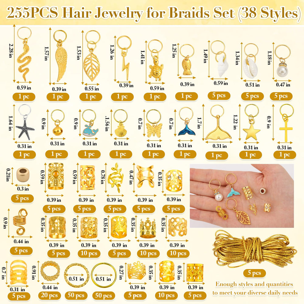 Qinzave anneaux-cheveux-or-tresses: créez des motifs lumineux sur les tresses.