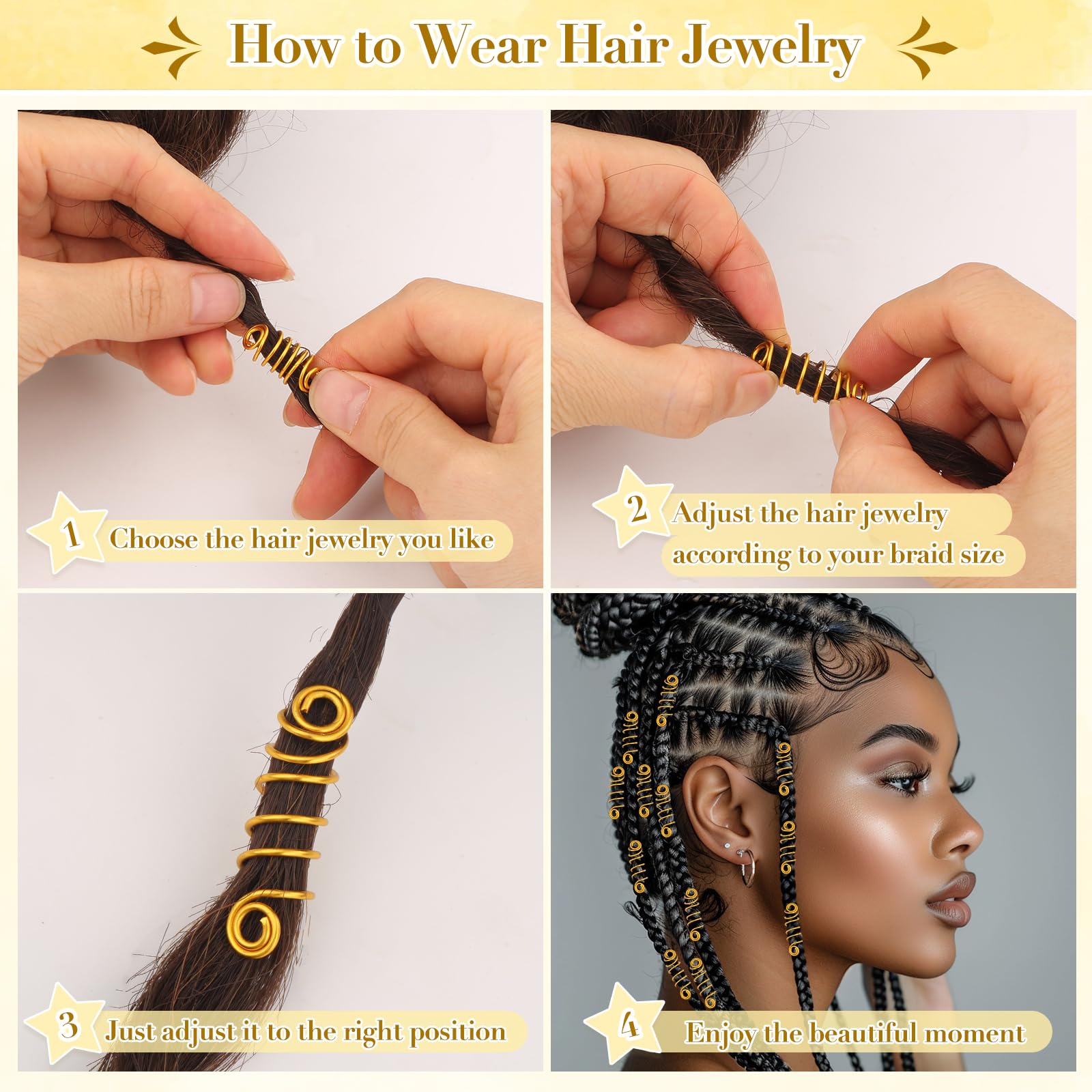 Qinzave bijoux-cheveux-or-pour-locs: solution légère et durable pour orner vos locs.