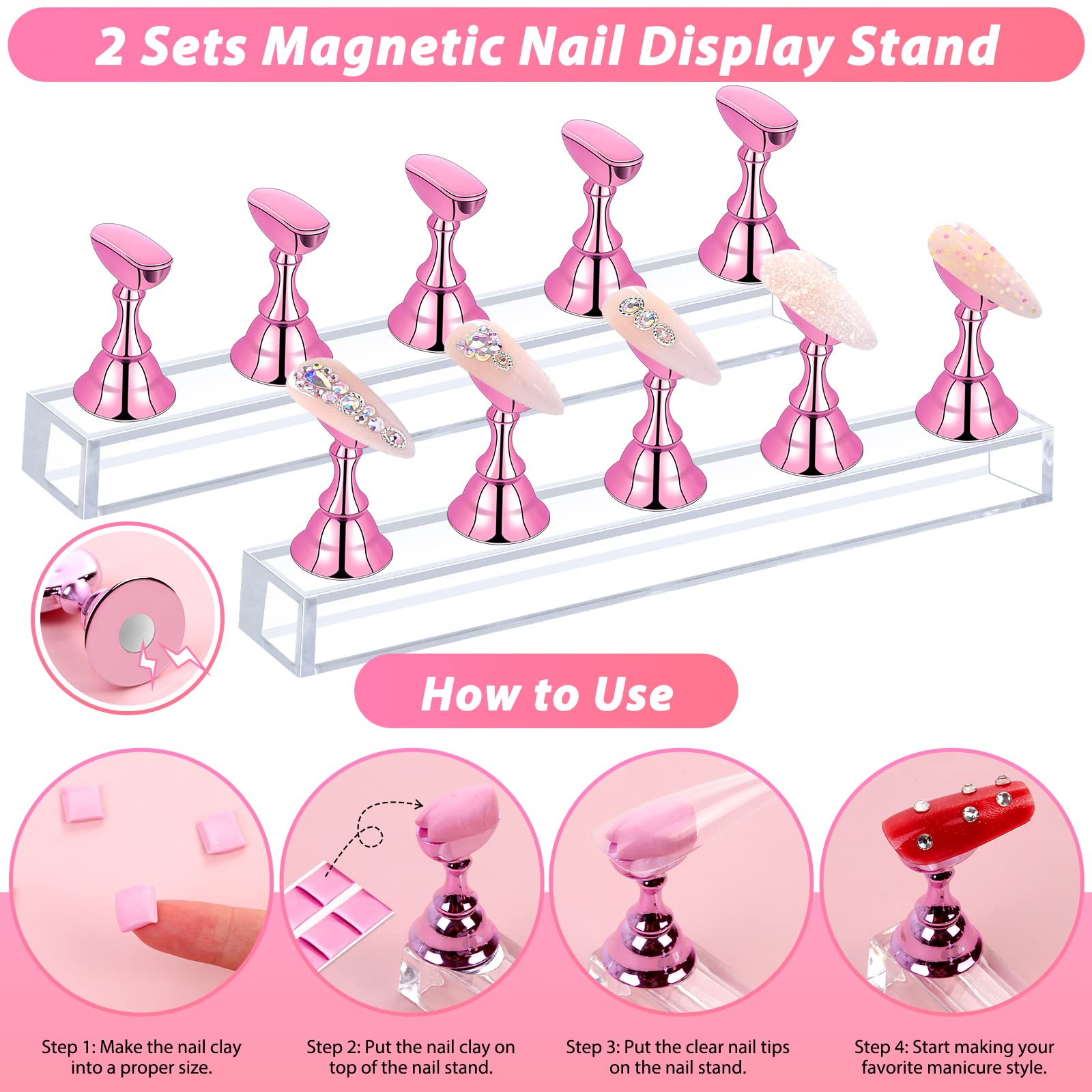 Qinzave supports presentation ongles rose, ideal pour exposer vos creations.